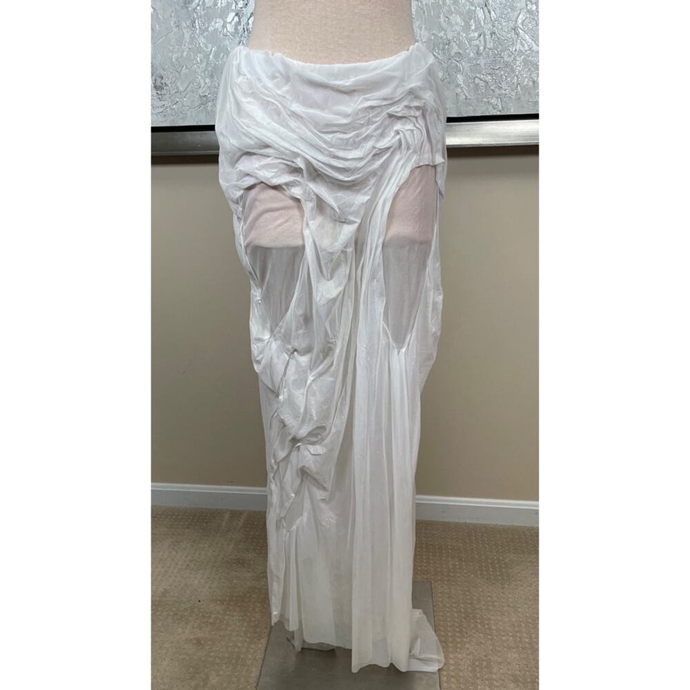 DI PETSA Long Sheer Wet Look High low Draped White Iridescent Maxi Skirt Sz L - Picture 3 of 8